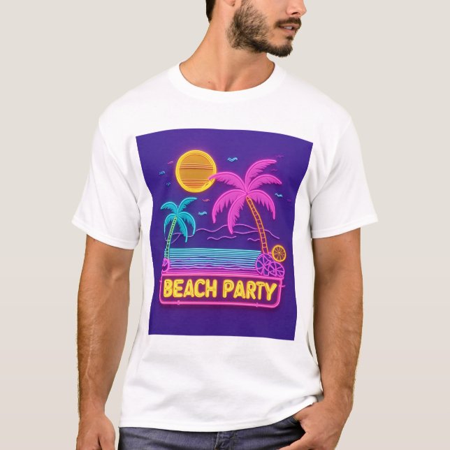 Beach Party Neon - Retro Sunset & Palms T-Shirt (Vorderseite)