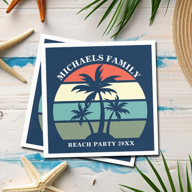 Beach Party Palm Tree Sunset Island Custom Blue Serviette (Von Creator hochgeladen)