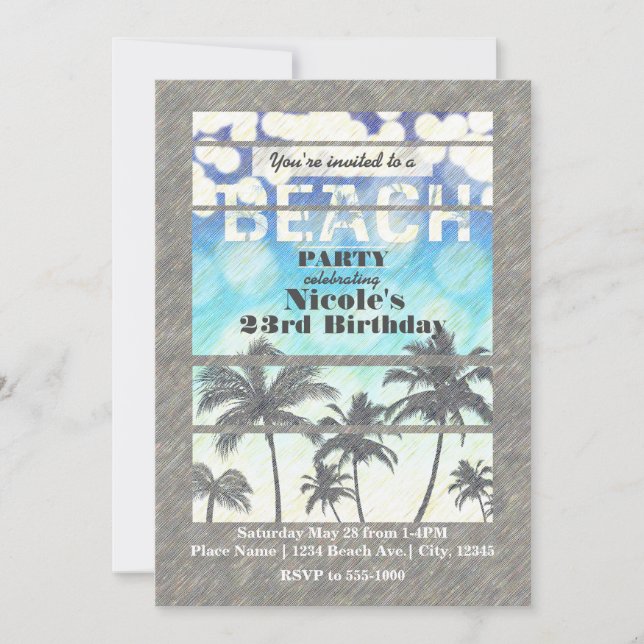 Beach Party Palm Trees Tropical Summer Einladung (Vorderseite)