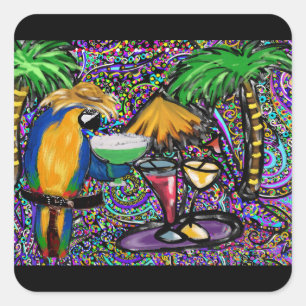 Beach Party Parrot Quadratischer Aufkleber