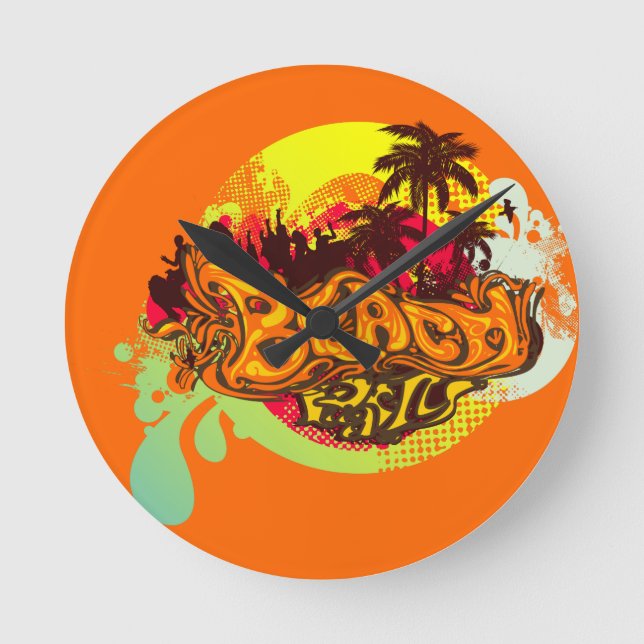 Beach Party Runde Wanduhr (Vorderseite)