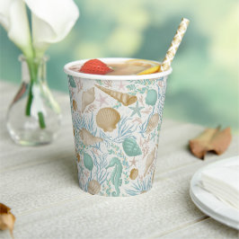 Beach Party Seashells Paper Cups: 8oz Paper Cup Pappbecher