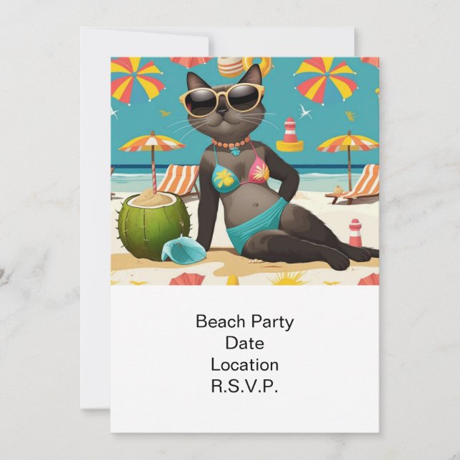 Beach Party Siamese Cat Beach Tropical Summer Einladung (Vorderseite)