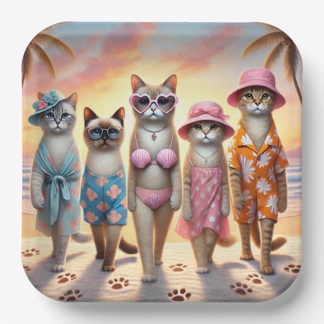 Beach Party Siamese Cat Beach  Tropical Summer  Pappteller (Vorderseite)