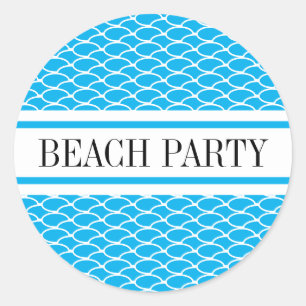 BEACH PARTY Sky Blue White Waves Racing Streifen Runder Aufkleber