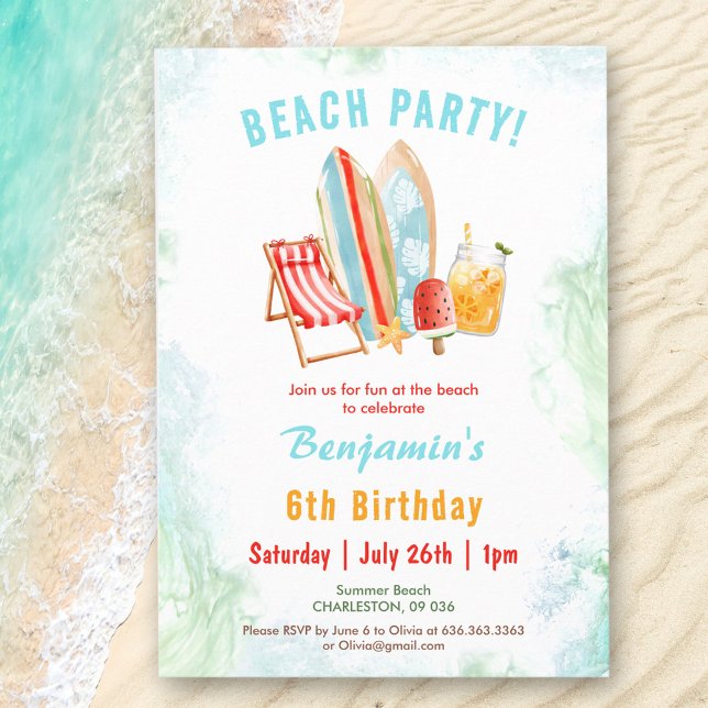 Beach Party Sommer Tropical Birthday Einladung (Beach Party Summer Tropical Birthday Invitation)