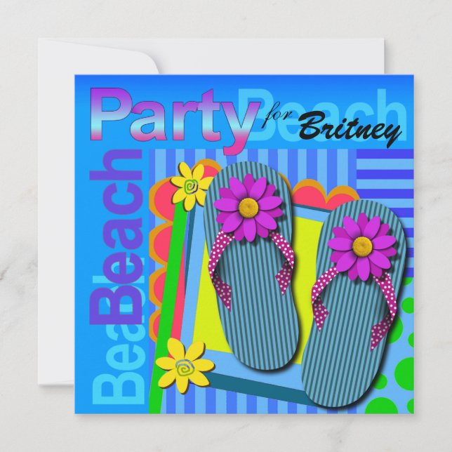 Beach Party - Sommerspass Flip Flops Einladung (Vorderseite)