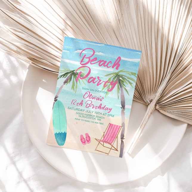 Beach Party Wasserfarbe Geburtstag Einladung (Von Creator hochgeladen)
