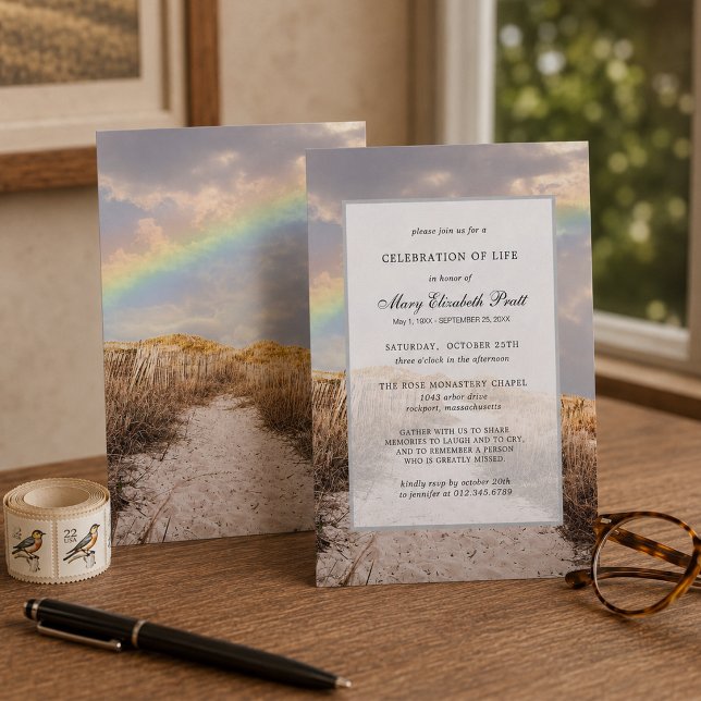 Beach Path and Rainbow Celebration of Life Einladung (Von Creator hochgeladen)
