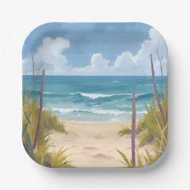 Beach Path | Ocean Watercolor Coastal Painted Pappteller