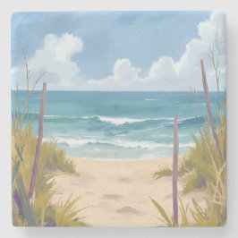 Beach Path | Ocean Watercolor Coastal Painted Steinuntersetzer