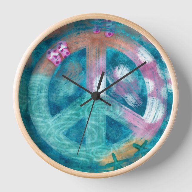 Beach Peace Sign Abstrakt Art Aquamarin Pink Whims Uhr (Vorderseite)