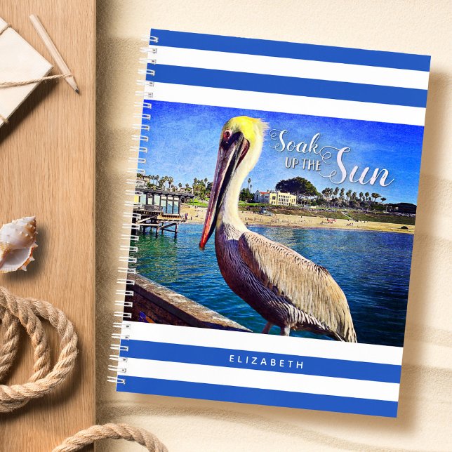 Beach Pelican Blue White Stripes Socken Sie die So Notizbuch (Von Creator hochgeladen)