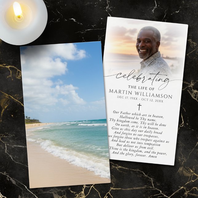 Beach Photo Cross Funeral Sympathy Prayer Card (Von Creator hochgeladen)