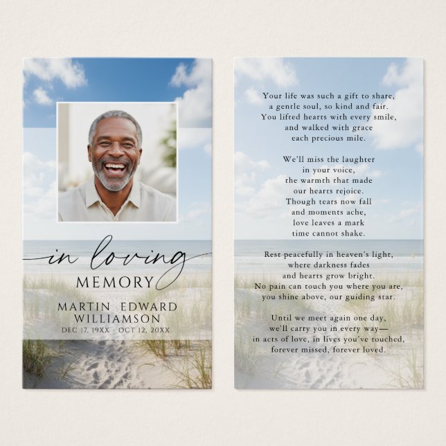 Beach Photo In Loving Memory Sympathy Prayer Card (Vorne & Hinten)