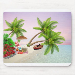 Beach Picnic Boat Bush Palm Trees Beach Chair Mousepad