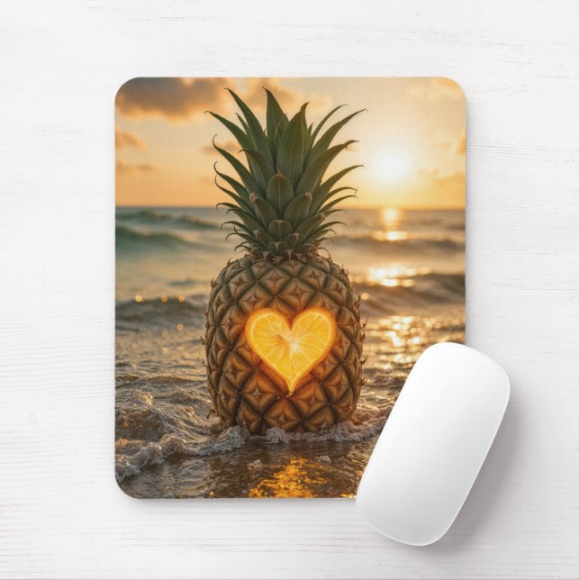 Beach Pineapple With a Carved Out Heart Mousepad (Mit Mouse)