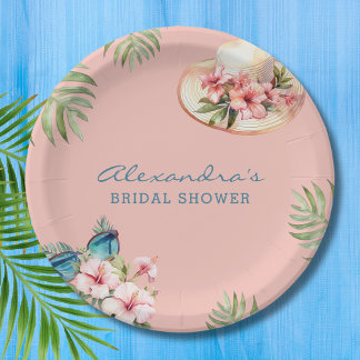 Beach Pink Blume Tropisches Brautparty Pappteller