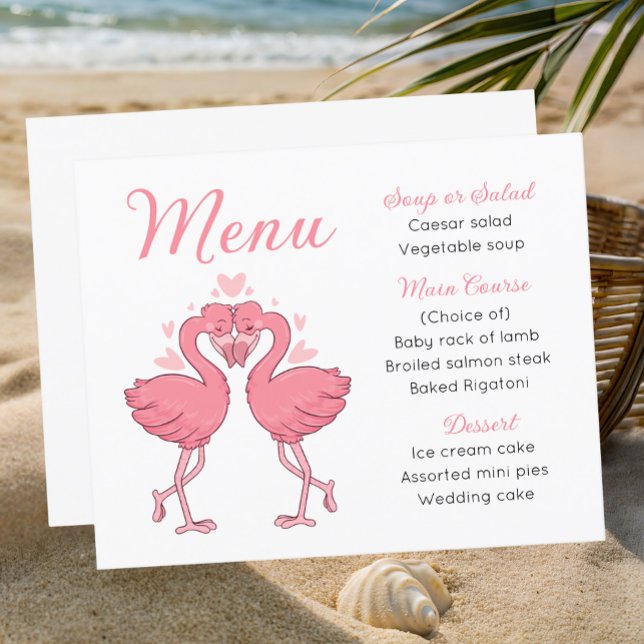 Beach Pink Flamingos Tropical Wedding Menu  (Von Creator hochgeladen)