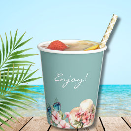 Beach Pink Floral Blue Tropical Brautparty Pappbecher