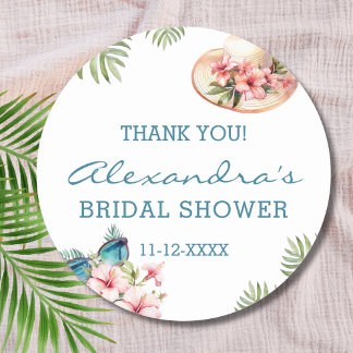 Beach Pink Floral Tropical Brautparty Vielen Dank Runder Aufkleber