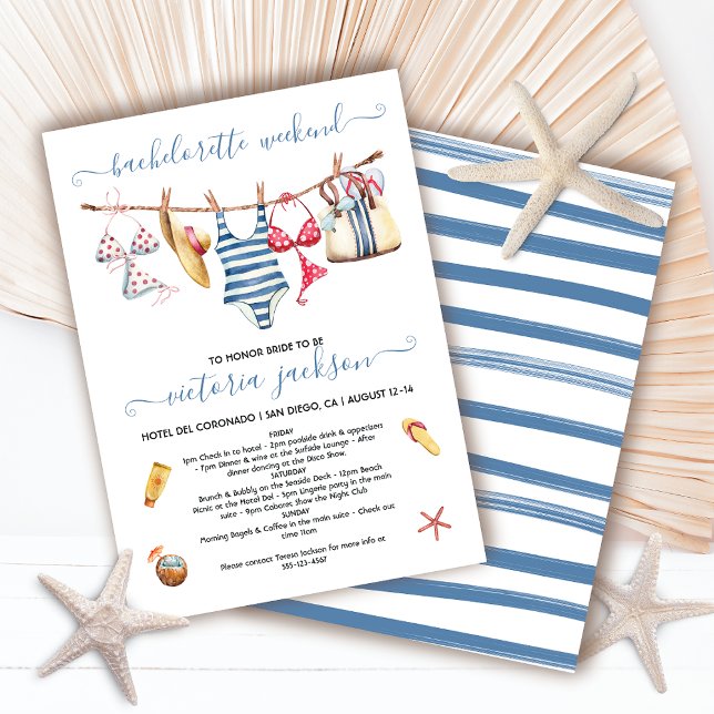Beach Pool Bachelorette Wochenende Clothesline Inv Einladung (Von Creator hochgeladen)