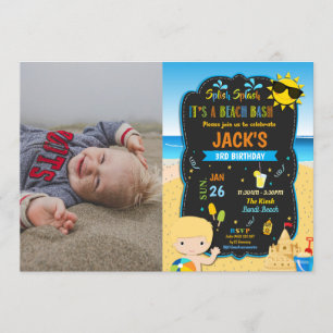 Beach Pool Geburtstagsparty Blond Boys Summer Foto Einladung