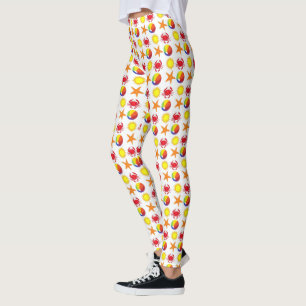 Beach Print Beachball Crab Sun Starfish Sommer Leggings