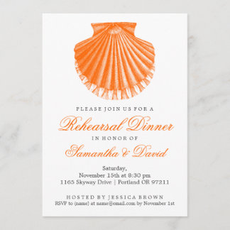 Beach Rehearsal Dinner Scallop Shell Orange Einladung