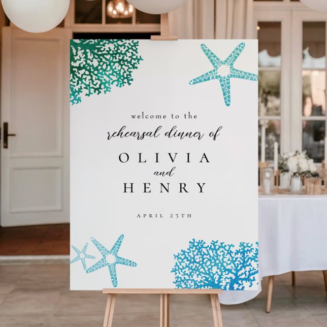 Beach Rehearsal Dinner Starfish Welcome Sign Poster (Von Creator hochgeladen)
