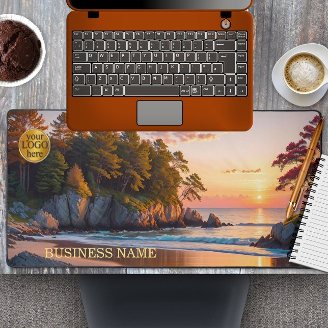 Beach Rental oder Travel Business Schreibtischunterlage (Desk mat featuring an illustration of a sunset on the beach.)
