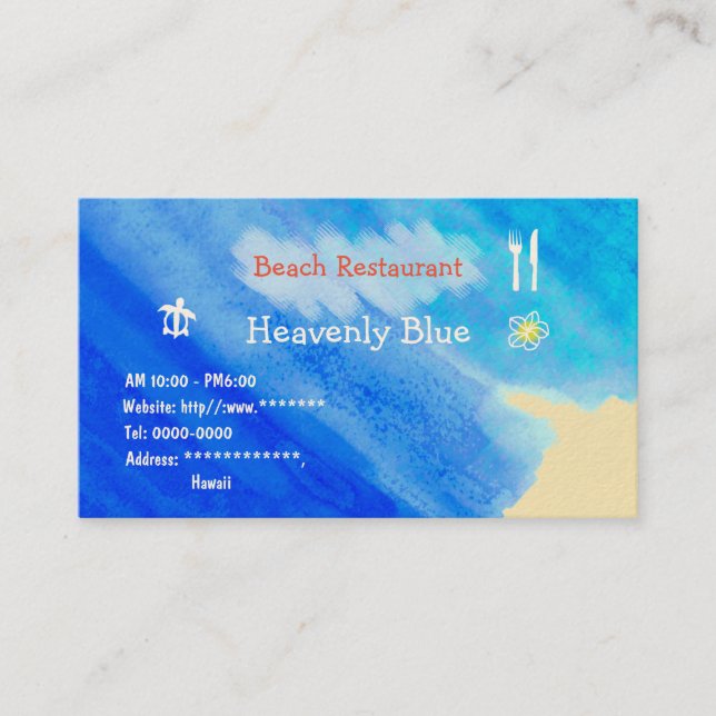 Beach Restaurant2 Blue sky ocean  honu plemeria Visitenkarte (Vorderseite)