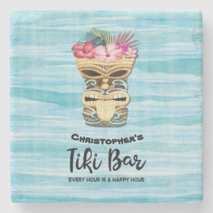Beach Retro Tiki Bar Mit Monogramm Steinuntersetzer