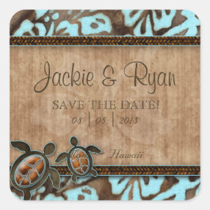Beach Rett Date Hochzeitsticker Schildkröten Quadratischer Aufkleber