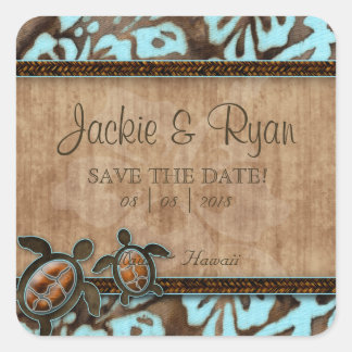 Beach Rett Date Hochzeitsticker Schildkröten Quadratischer Aufkleber