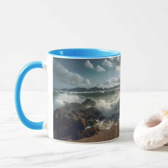 Beach Rocks Sea and Waves Tasse (Mit Donut)