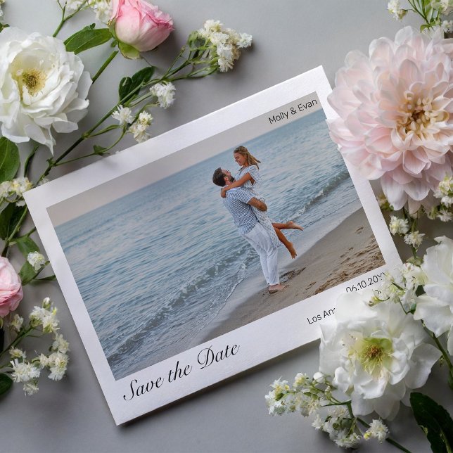 Beach Romance Border Foto Wedding Save the Date Postkarte (Von Creator hochgeladen)