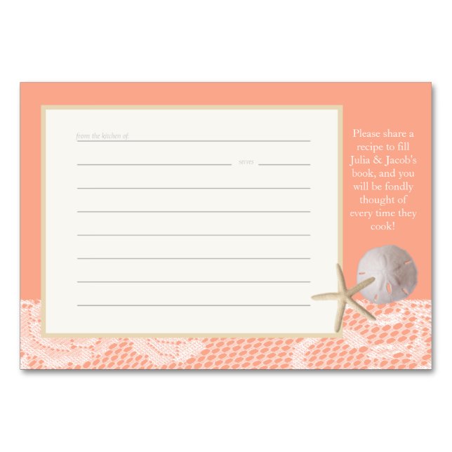 Beach Romance Peach Rezept Card Tischnummer (Vorderseite)