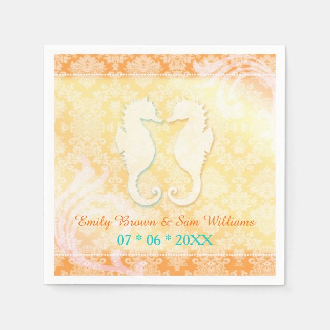 Beach Romance Seepferd Pair Wedding Serviette (Vorderseite)
