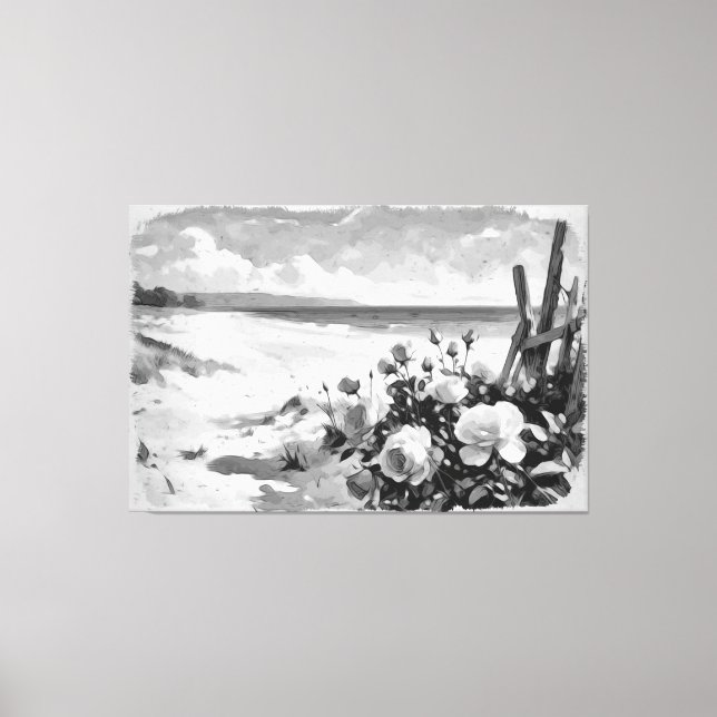 *~* Beach Rose B & W TV2 Stretchierte Canvas Print Leinwanddruck (Vorderseite)