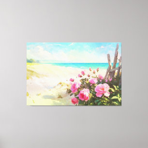 *~* Beach Rose Zaun TV2 Stretched Canvas Print Leinwanddruck