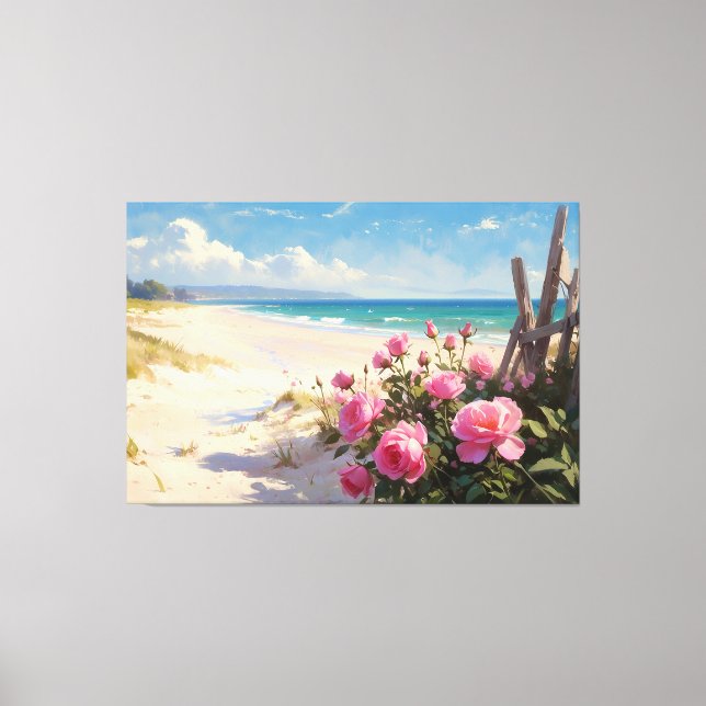 *~* Beach Rose Zäune TV2 Stretchierte Canvas Print Leinwanddruck (Vorderseite)