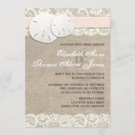Beach Rustic Burlap Lace Hochzeit Einladung Blush
