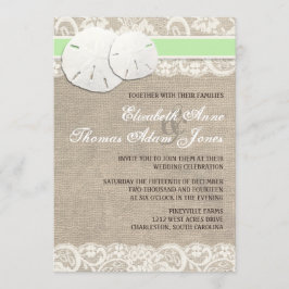 Beach Rustic Burlap Lace Hochzeit Einladung Green