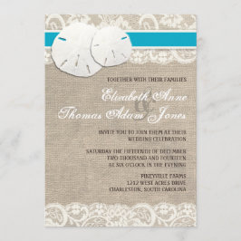 Beach Rustic Burlap Lace Wedding Einladung Malibu