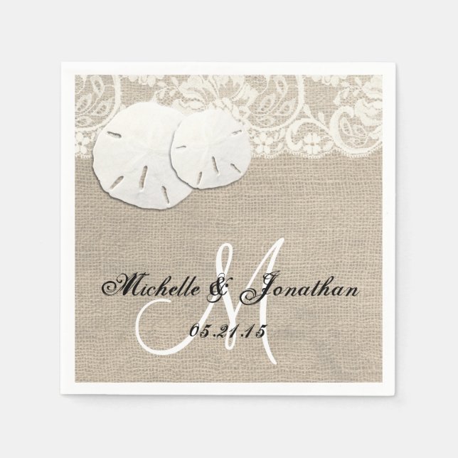 Beach Rustic Burlap Lace Wedkin Napkin Serviette (Vorderseite)