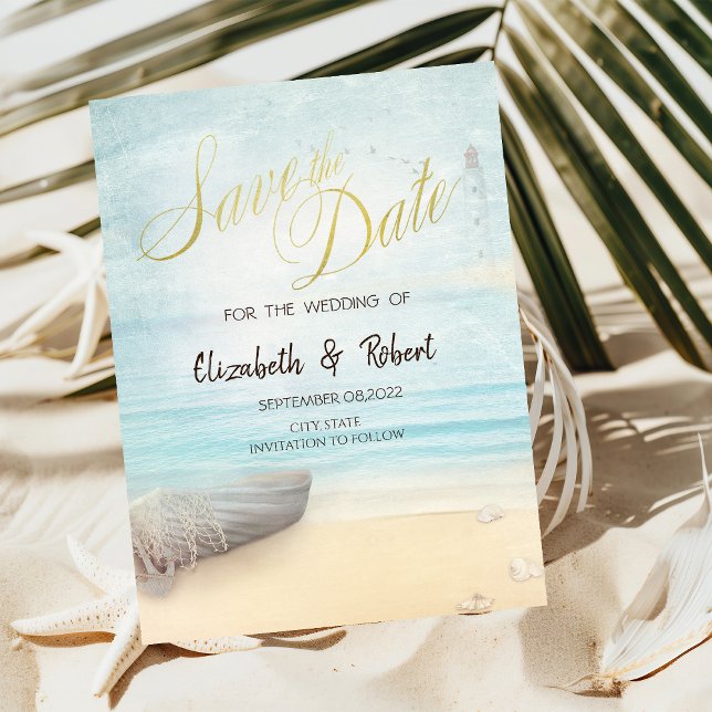 Beach Sand Boat Lighthouse Save the Date (Von Creator hochgeladen)