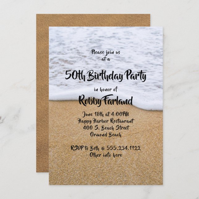 Beach Sand Custom Age Geburtstagsparty Einladung (Vorne/Hinten)