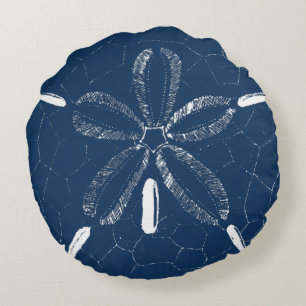 Beach Sand Dollar Navy Blau Weiß Rundes Kissen