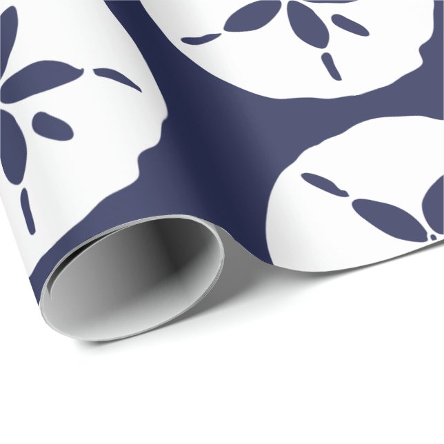 Beach Sand Dollar Navy Blue Beachcomber Geschenkpapier (Rolleneckpunkt)
